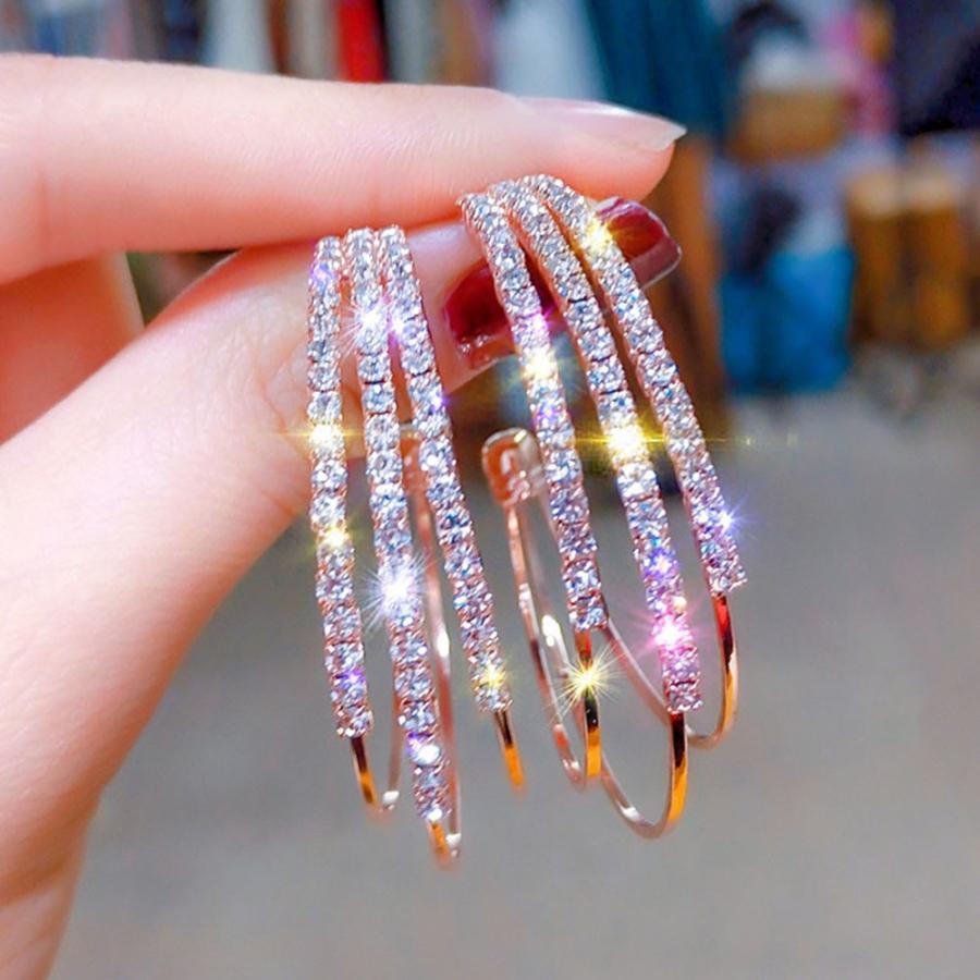 その他アクセサリー | 大ぶり ビジューピアス シルバー フープピアス 3連 リング ストーン きれいめ ゴールド