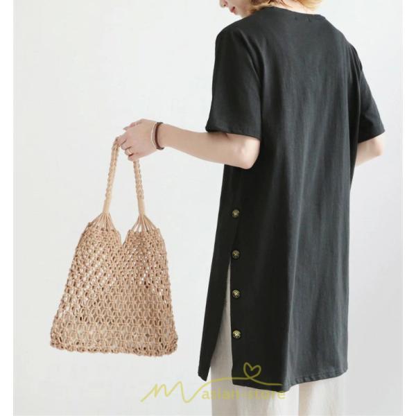tシャツ・カットソー | Tシャツ レディース 半袖 ロングt 綿 ワンピース 無地 ラウンドネック トップス 麻 夏 ゆったり リラックス サイドスリット 20代30代 ロング丈 40代50代 可愛い
