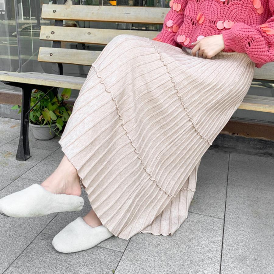 フレアスカート | カジュアル Aラインスカート ボトムス ティアードスカート レディース ニットスカート プリーツスカート体型カバー 着やせ ウエストゴム