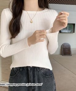 ニット・セーター | カットソー ニット レディース リブニット 長袖 秋冬 春 トップス スリム ストレッチ インナー 無地 長袖カットソー 着痩せ プルオーバー 通学通勤 長袖ニット