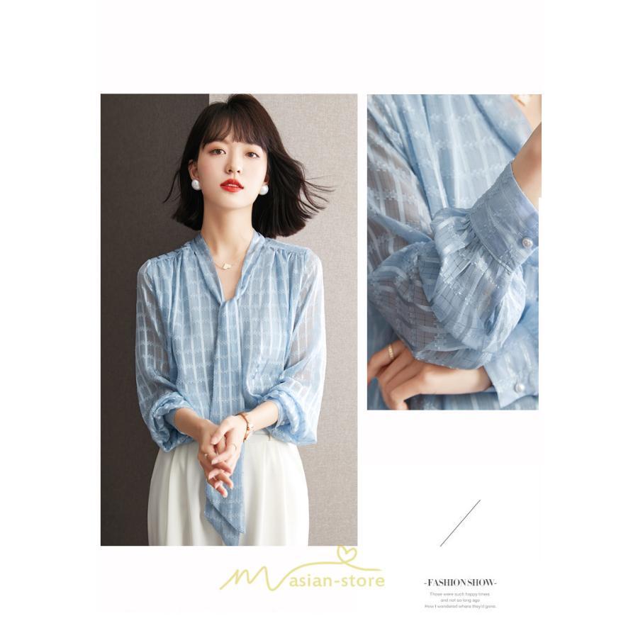 シャツ・ブラウス | ブラウス シャツ 秋 秋服 レディース 蝶結び チェック柄 春 秋 新作 シフォン 長袖 ゆったり 可愛い キレイめ エレガント おしゃれ お出かけ 通勤 カジュアル