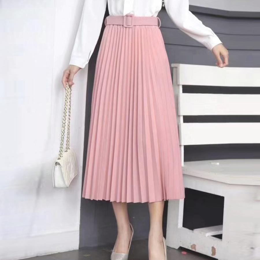 フレアスカート | レディース プリーツスカート 大人 ロング フレアスカート ミモレ丈スカート ベルト付き