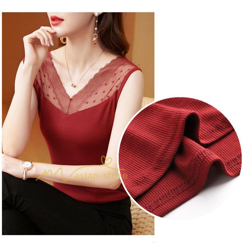 キャミソール タンクトップ | タンクトップ レディース 春夏 インナー トップス ノースリーブ Vネック Vネックタンク レース付き カシュクール 上品 お出かけ 20代30代40代50代 快適 ママ