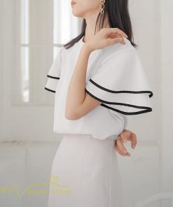 tシャツ・カットソー | トップス Tシャツ レディース 半袖 クルーネック ゆったり おしゃれ ブラウス 着痩せ 春 夏 秋 新作 L M 可愛い スカラップ袖 カジュアルTシャツ 無地