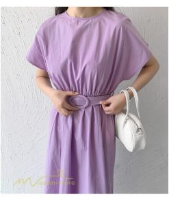 マキシ | 夏ワンピース ロングワンピース フレア 無地 半袖 ベルト付き Aラインワンピース レディース ワンピ 可愛い 体型カバー 大きいサイズ ゆったり カジュアル