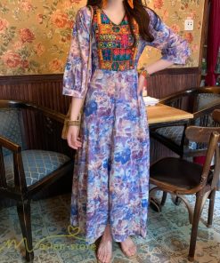 マキシ | ロングワンピース 五分袖 夏ワンピース 秋新作 Aラインワンピース マキシワンピース 刺繍 花柄 プリント 切り替え 旅行 30代40代 ワンピース ダンス 舞台 可愛い