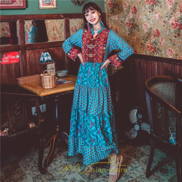 マキシ | ワンピース ロング 着やせ効果抜群 夏秋 長袖 他と被らない 刺繍 上品 きれいめ ロングワンピース マキシワンピ 舞台 演出 パーティー ダンス