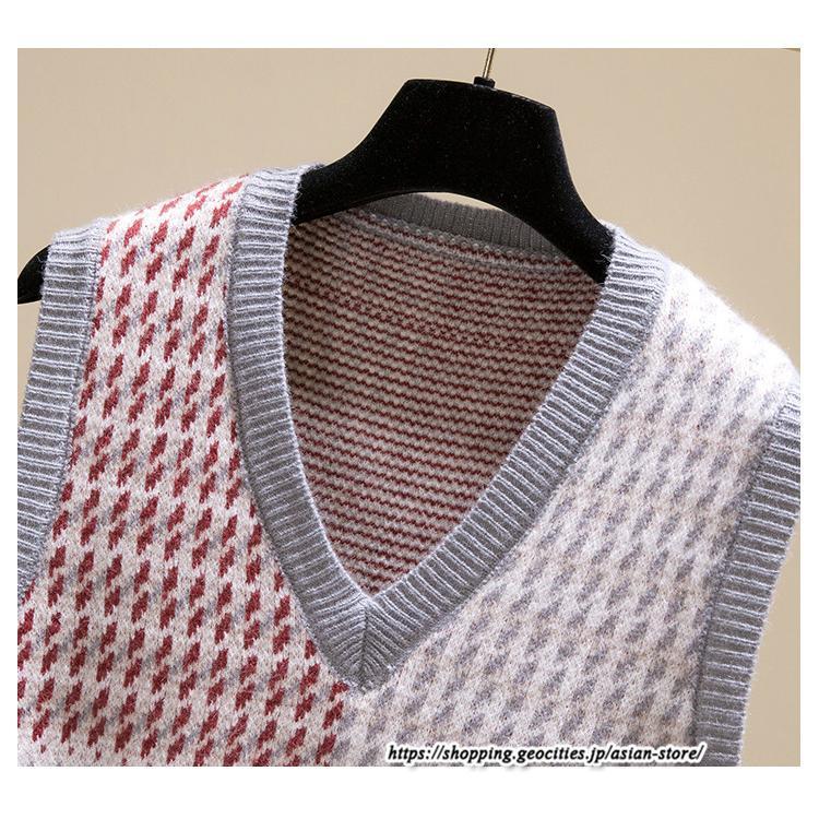 ベスト | ニットレディース トップス Vネック タンクトップ ノースリーブ 袖なし インナー ニット 女ニット 20代30代 重ね着風 レイヤード風 セーター