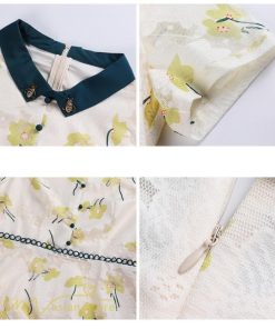 ミディアム | Aラインワンピース レディース 着痩せ ワンピース 花柄 きれいめ 気質 エレガント 大きいサイズ 後ろファスナー付き 40代 シャツワンピース 30代