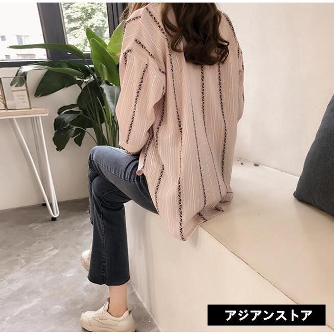 シャツ・ブラウス | 七分袖ブラウス レディースシャツ ストライプ プルオーバー 可愛い スリム ピンク 夏服 女の子 ストリート カジュアル 通勤 ブラウス かわいい 通学