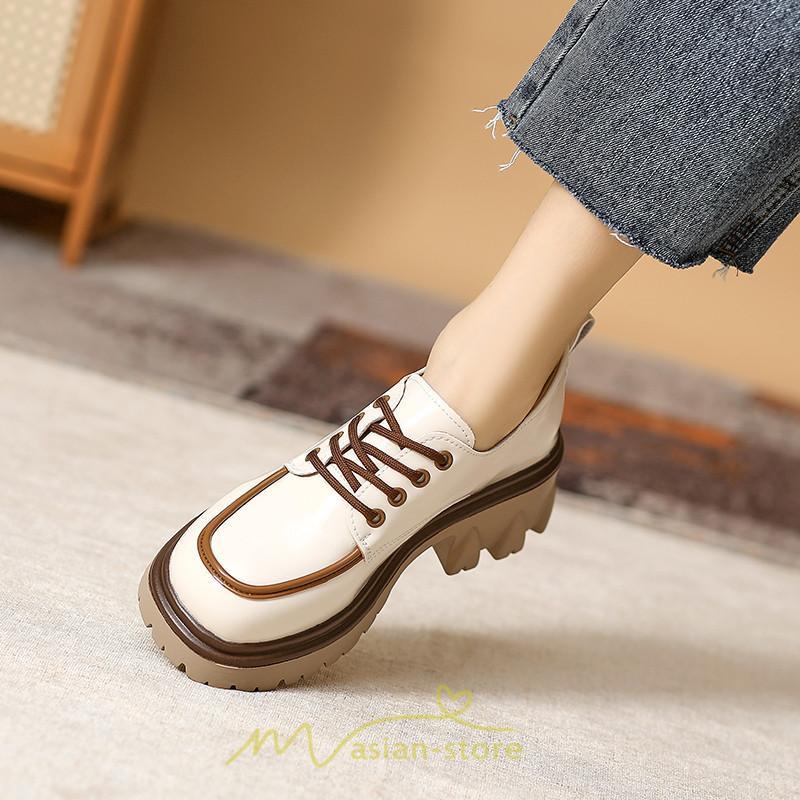 ローファー | 厚底 レディース 厚底スニーカー レースアップ スニーカー PU 合皮 通学 通勤 かわいい 送料無料 可愛い 冬 夏 秋 春