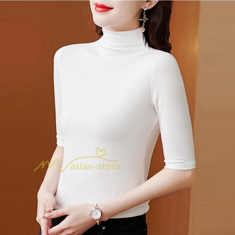 tシャツ・カットソー | トップス カットソー インナー Tシャツ レディース 五分袖 春 カジュアル おしゃれ 女性用 シンプル 着痩せ 20代30代40代50代 ホワイト ブラック 夏物 無地