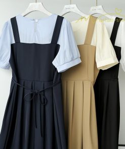 マキシ | プリーツワンピース ワンピース 半袖 レディース お呼ばれ 二次会 ミモレ丈 ゆったり 夏 リゾート 切り替え 体型カバー エレガント レイヤード 重ね着風