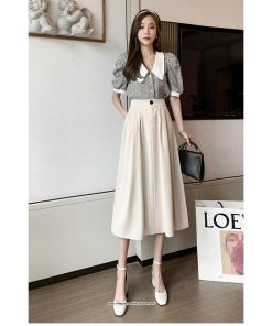 スカート | ロングAラインミモレ丈 フリル高見え ハイウエスト 秋冬 無地 ゆったり キレイめ 通勤 お出かけ デート 通学 着痩せ