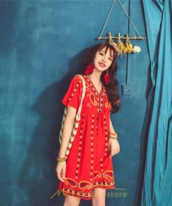 ミニ丈 | ワンピース ミニワンピース 膝上 レディース 夏 綿麻 きれいめ カジュアル 膝丈 Aライン おしゃれ 大人 可愛い セクシー Vネック 緑 赤 半袖 白 新作 上品