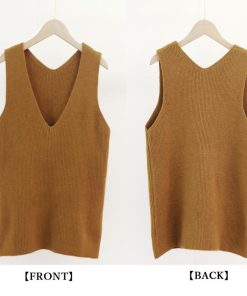 ニット・セーター | リブニットベスト レディース Vネック