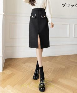 スカート | ロング丈 ミモレ丈 ハイウエスト Aライン レディース エレガント レトロ風 着痩せ 秋冬 スリット 女子会 ビジネス 通勤 OL フォーマル 就活　