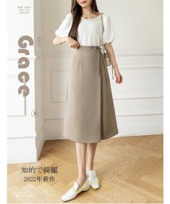 スカート | ひざ丈 ひざ下 ハイウエスト Aライン レディース エレガント レトロ風 着痩せ 上品 トレンド ゆったり 女子会 OL フォーマル 通勤 ビジネス 就活