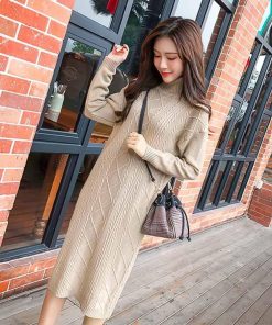 ワンピース | ロング長袖 レディース ケーブルニット タートルネック 厚手 ざっくり ニット