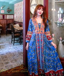 マキシ | ロングワンピース 九分袖 夏ワンピース 秋新作 Aラインワンピース マキシワンピース 刺繍 花柄 プリント 切り替え 旅行 舞台 ダンス 30代40代 可愛い ワンピース