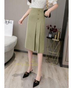 スカート | タイトボタン 膝下 ミディアム丈 ミモレ丈 キレイめ プリーツ通勤通学 ビジネス OL オフィス 春夏秋 2022新作 20代30代40代 着回し 無地人気