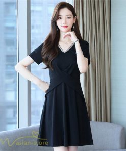 ミディアム | ワンピース Aライン レディース 着痩せ Vネック ひざ上丈 カジュアル 大きいサイズ 無地 きれいめ おしゃれ 春 夏 30代 新作 上品 サマーワンピース 40代 20代