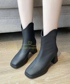 ショートブーツ | ブーツ レディース シューズ 靴 太ヒール チャンキーヒール ブーティー スクエアトゥ 合皮ブーツ コスプレ 後ろファスナー PUブーツ くつ COS