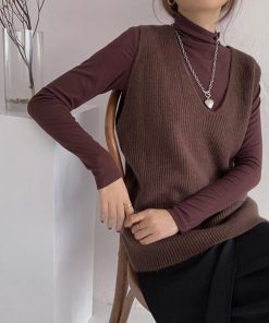 ニット・セーター | リブニットベスト レディース Vネック