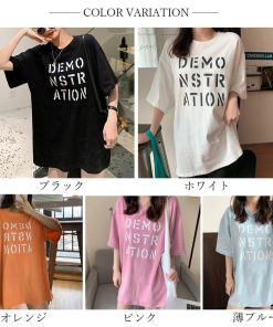 Tシャツ・カットソー | ラウンドネック カットソー 半袖 ロゴｔシャツ ロング トップス 体型カバー レディース 英字プリントtシャツワンピース ゆったり