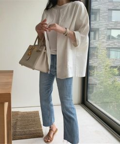 カーディガン | レディース 春 夏 秋 7分袖 ノーカラー 無地 ゆったり 初秋 カジュアル 20代30代 薄手 リネン 羽織 40代 50代 秋コーデ ライトアウター きれいめ