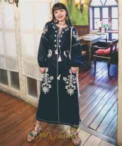 マキシ | ロングワンピース ワンピース エスニック コットンリネン 綿麻 花柄 リゾート 長袖 カジュアル 大人 夏秋 きれいめ 秋新作 スリット 体型カバー ゆったり