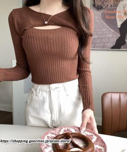 ニット・セーター | カットソー ニット レディース リブニット 長袖 秋冬 春 トップス スリム ストレッチ インナー 無地 長袖ニット プルオーバー 着痩せ 長袖カットソー 通学通勤