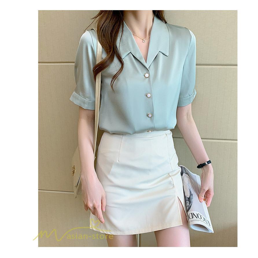 シャツ・ブラウス | シャツ Tシャツ ブラウス レディース 無地 半袖 春 夏 トップス 秋 Vネック フォーマル オフィス 可愛い おしゃれ カジュアル サマー トップス 秋 半袖シャツ