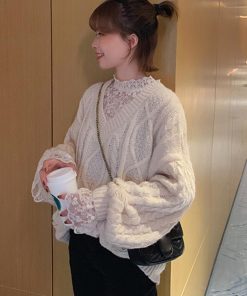 透かし編みトップス | レースブラウス レディース オシャレ シースルー きれいめ シアートップス プルオーバー セクシー プチハイネック 韓国風 長袖