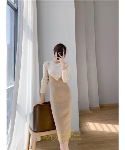 ニットワンピース | ワンピース 秋 秋服 レディース ニット ロングワンピース ロング 長袖 冬 冬服 タイト 切り替え 着痩せ お出かけ 韓国風 20代30代40代50代 通勤 2022新作