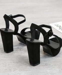 サンダル ミュール | スエードサンダル ラウンドトゥ 太ヒール ストラップサンダル 大きいサイズ サンダル 黒 スエード調 靴 シューズ ハイヒール 大人 30代 二次会 無地