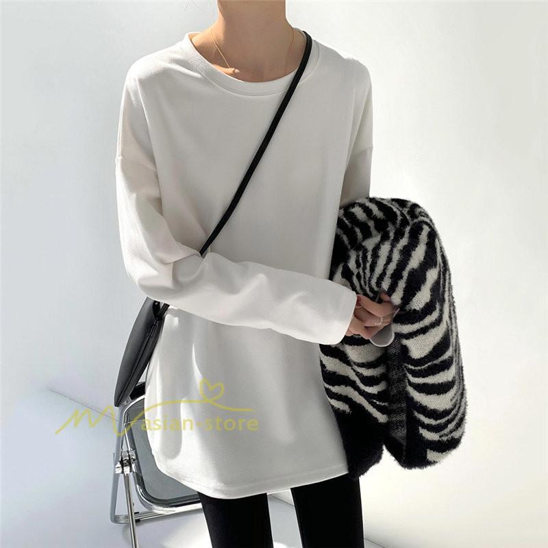 tシャツ・カットソー | 長袖tシャツ レディース クルーネック 長袖 Tシャツ ロングTシャツ 20代30代40代50代 ゆったり 体型カバー 通勤通学 お出かけ カジュアル インナー 快適 着痩せ