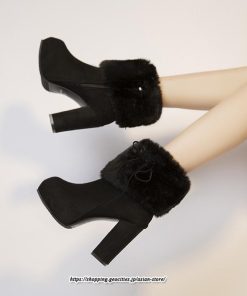 ブーツ | ショートレディース 6cmヒール ファー サイドジッパー 太めヒール 冬 保温 防寒 大きいサイズ 痛くない 冬靴 あったか オシャレ 疲れない