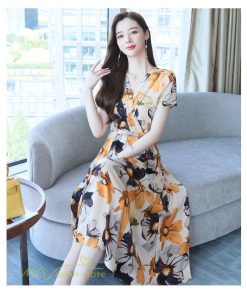 ミディアム | Aラインワンピース レディース 着痩せ 花柄 30代 40代 サマーワンピース ひざ下丈 ワンピース フレア きれいめ 大きいサイズ 上品 ポケット付き プリント 夏