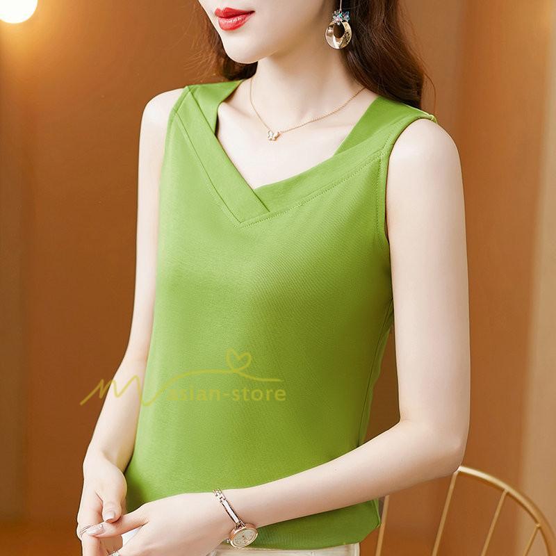 キャミソール タンクトップ | トップス タンクトップ レディース ノースリーブ Vネック Vネックタンク コットン 20代30代40代50代 ママ 母 快適 お出かけ カシュクール インナー カジュアル