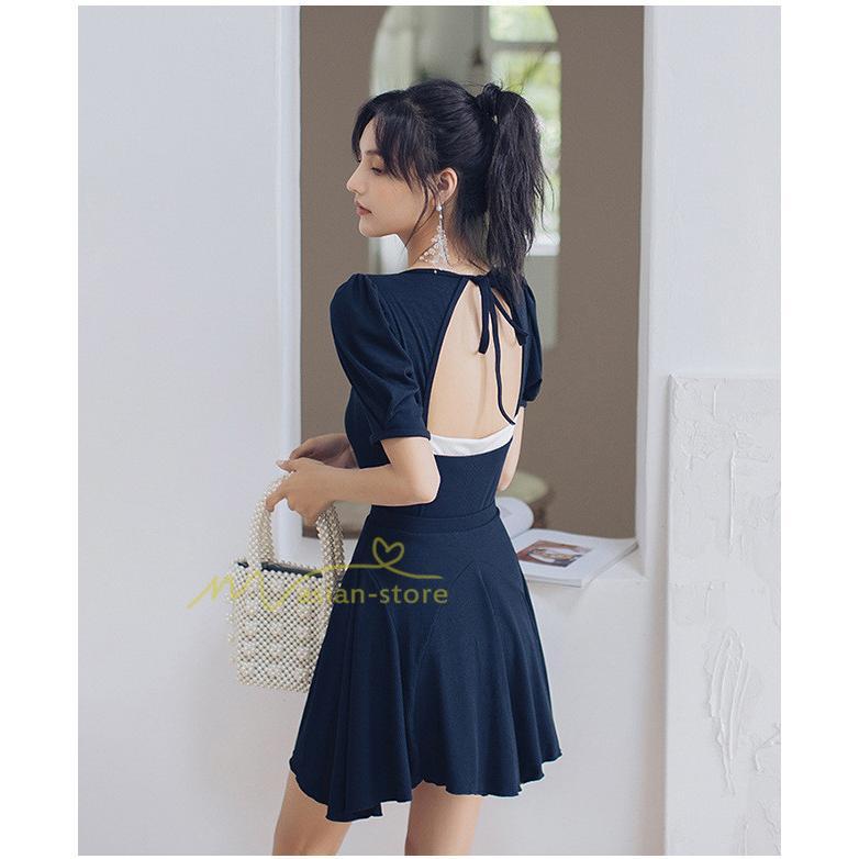 水着 | レディース ワンピース型 体型カバー 温泉2点セット 水着セット セクシー お洒落 可愛い 20代30代40代 無地 セパレート 韓国ファッション 着痩せ