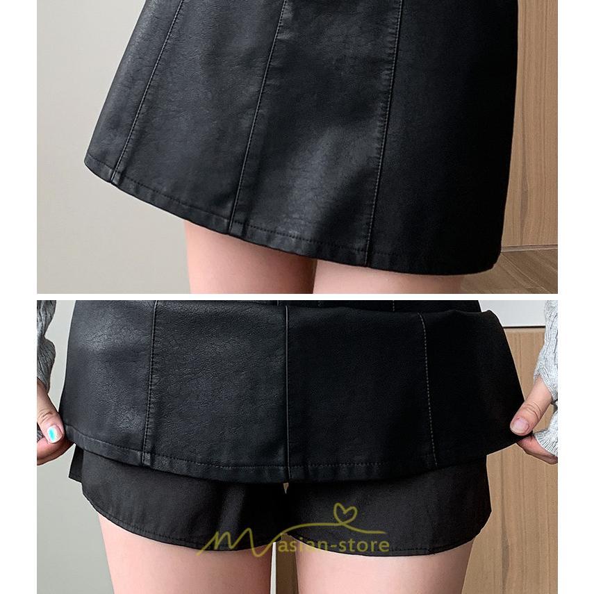 スカート | ミニレディース Aライン タイト フェイクレザー 脚長効果 シンプル ショート丈 カジュアル 着回し オシャレ 通勤 新作 お出かけ