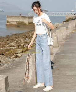 ジーンズ、デニム | デニムパンツ 裾フリンジ スタイリッシュ ハイウエスト ストレートパンツ デイリーコーデ ワイドパンツ 夏コーデ 2020新制作 シングルブレスト マキシ丈パンツ