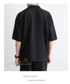 シャツ | 夏メンズ 半袖 涼感 落ち感 トップス 五分袖 前開き 開襟カジュアル男性 無地 かっこいい 上品 スリム 30代40代 大人 仕事 50代 夏服