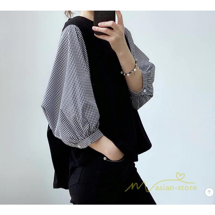 tシャツ・カットソー | 長袖ブラウス レディース Tシャツ 秋物 切替ブラウス 切替Tシャツ トップス 七分袖 長袖 夏秋物 ドッキングTシャツ 20代30代 長袖Tシャツ ドッキングブラウス