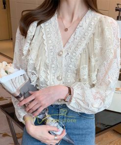 シャツ・ブラウス | ブラウス レディース きれいめ 40代 春秋 オシャレ 長袖 ブラウス レーストップス 夏物 Vネック 20代30代 着痩せ 通勤通学 着回し カジュアル 韓国ファッション