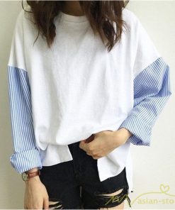 tシャツ・カットソー | Tシャツ レディース カットソー 長袖 シャツ 切り替え 可愛い スリット 体型カバー 夏服 春物 秋物 20代30代40代 トップス 黒 白 シンプル 学生 大人 女の子