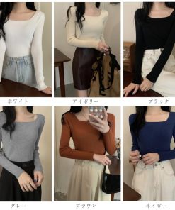 ニット・セーター | スクエアネック リブニットトップス 秋冬