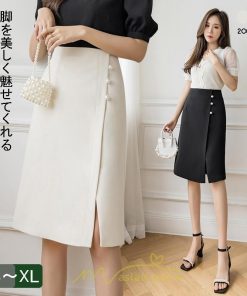 スカート | 膝丈 ひざ丈 Aラインスリット レディース 夏 おしゃれ 夏大人カジュアル 脚長 着痩せ ハイウエスト 上品 春夏秋冬 セクシー