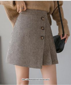 スカート | ミニレディース Aライン ハイウエスト キュロットショート丈 グレンチェック お出かけ 通勤 オシャレ 韓国風 着回し 新作 2022秋冬